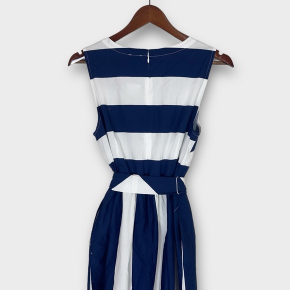 J. Crew Striped Poplin Midi Dress Navy and White Size 10 CA438 New - Picture 8 of 11